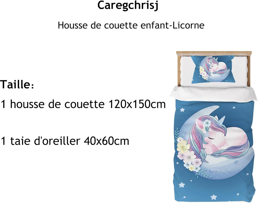 Caregchrisj Einhorn-Bettbezug 120 x 150 cm, für Kinder, Mädchen, Bettwäsche aus Mikrofaser mit Reiss