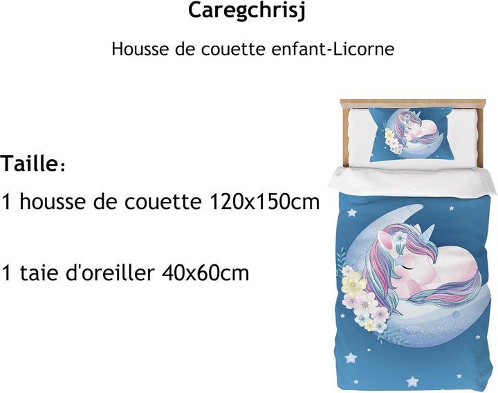 Caregchrisj Einhorn-Bettbezug 120 x 150 cm, für Kinder, Mädchen, Bettwäsche aus Mikrofaser mit Reiss