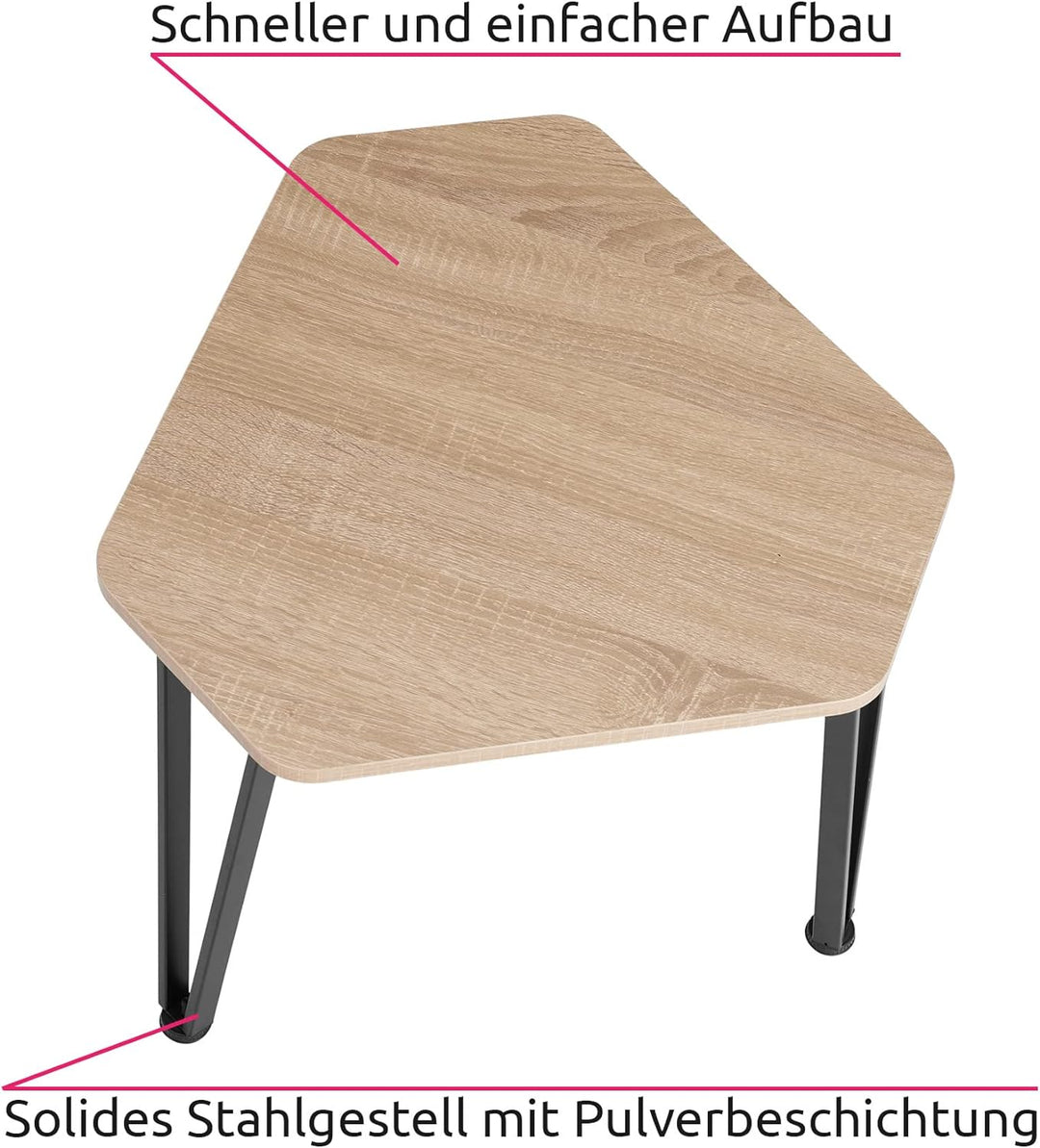 tectake Beistelltisch 3er Set, sechseckiger Couchtisch in 3 Grössen, Industrie-Stil, Holz Satztische