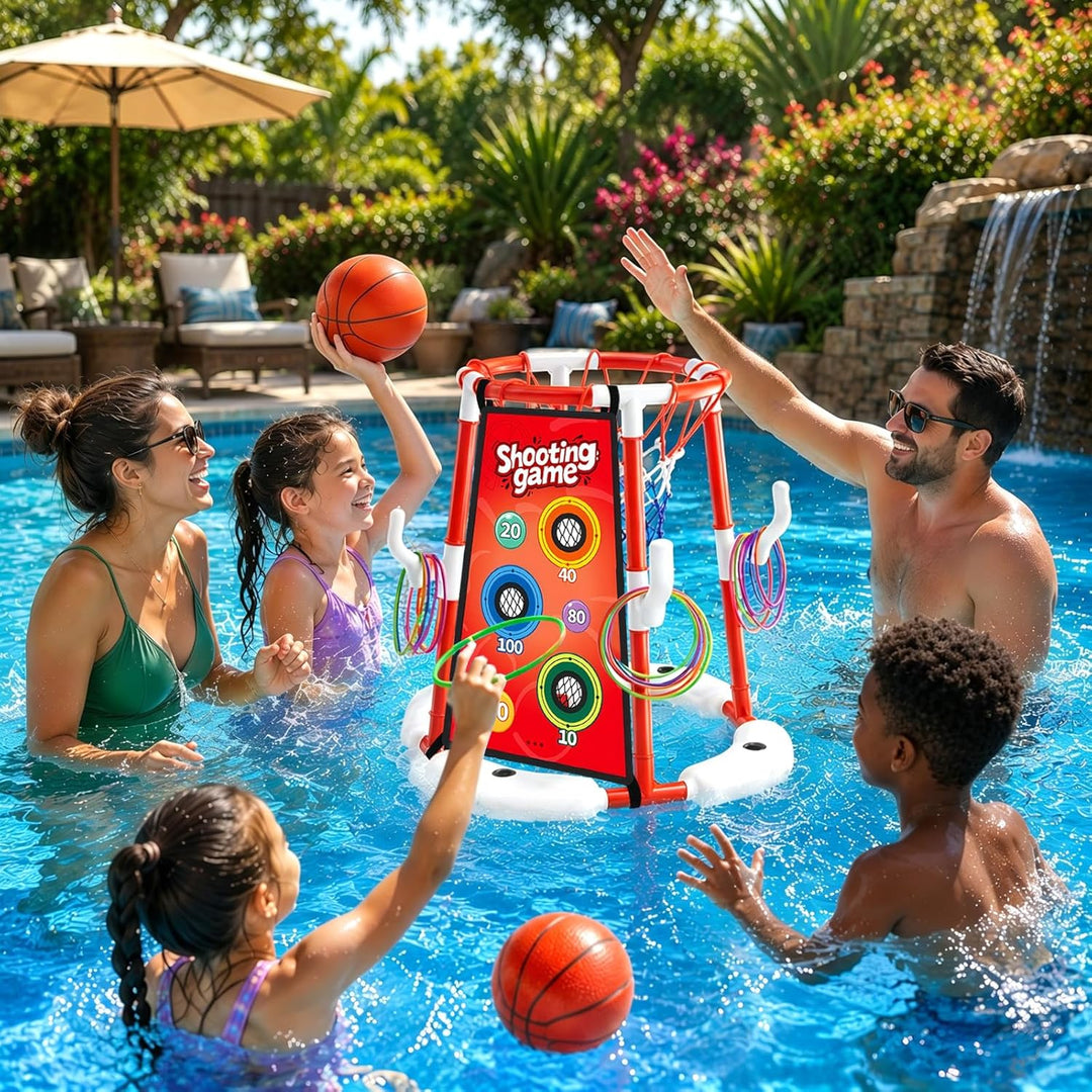 Sternstunde Pool Basketballkorb Kinder, wasserspielzeug Kinder mit 4 Basketball, 12 Wurfringen, 12 K