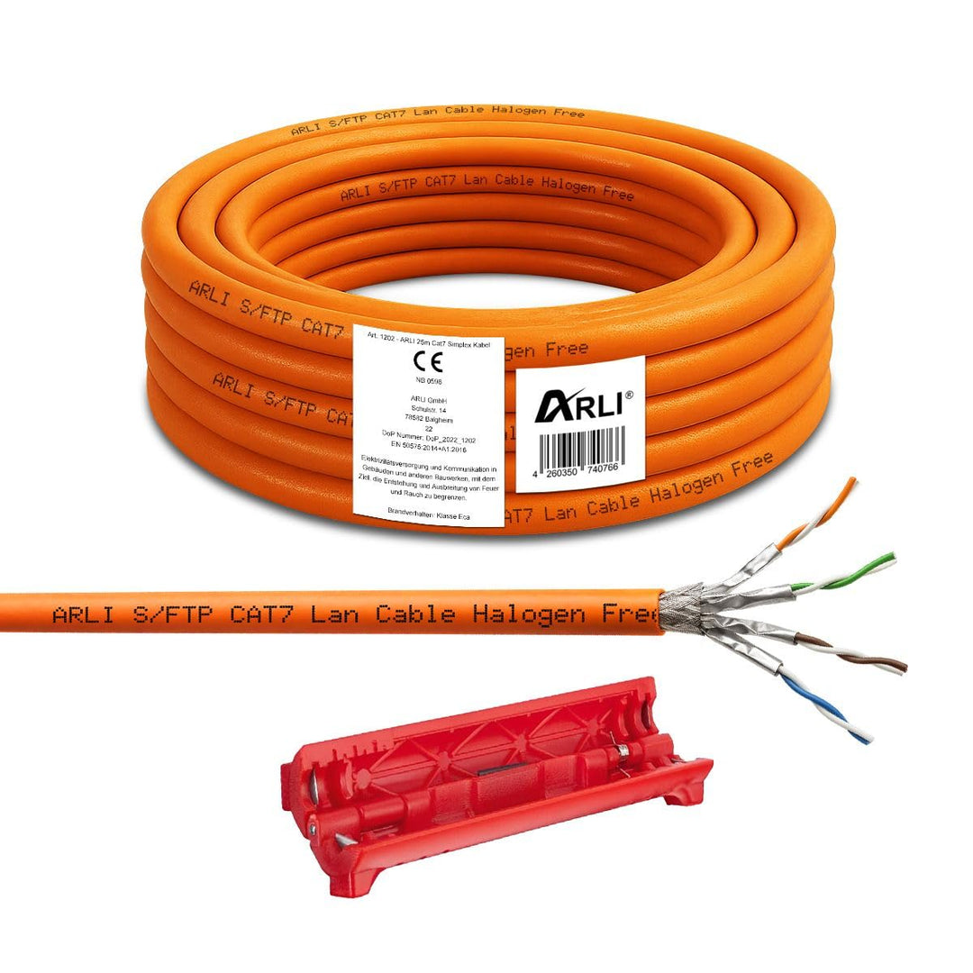 ARLI Cat7 Verlegekabel 25 m Netzwerkkabel inkl. Abisoliermesser CAT.7 LAN Halogenfrei Installationsk