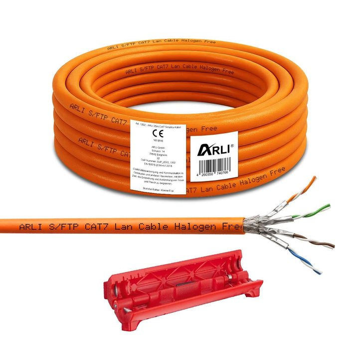 ARLI Cat7 Verlegekabel 25 m Netzwerkkabel inkl. Abisoliermesser CAT.7 LAN Halogenfrei Installationsk