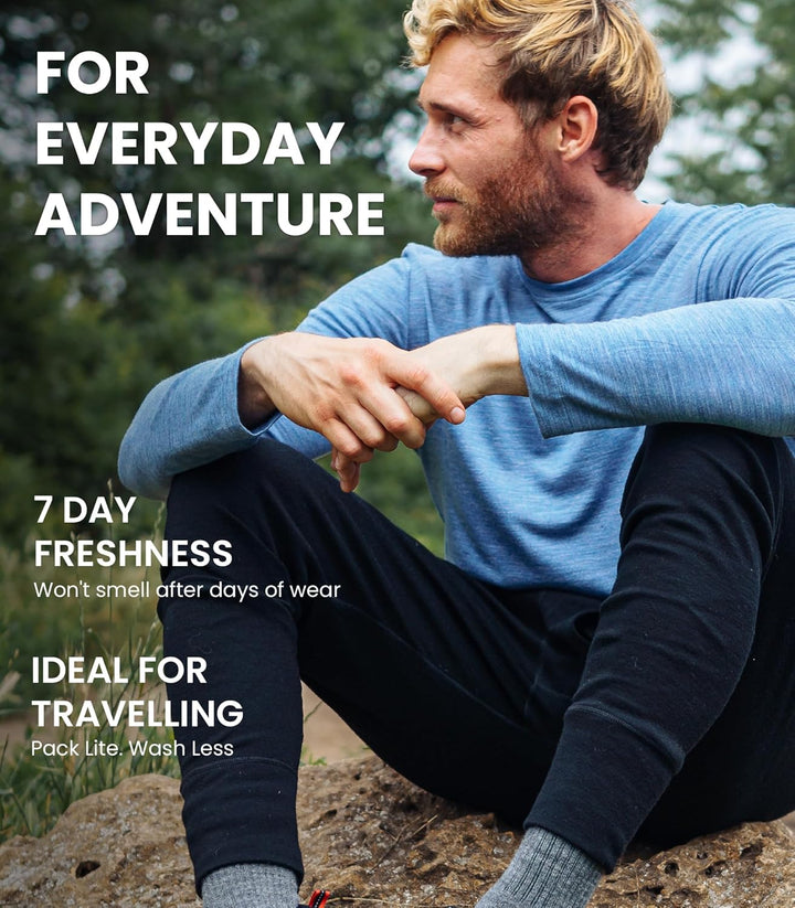 Merino Unterwäsche Herren - Lange Unterhosen Herren Merino Thermounterwäsche + Wollsocken 3XL .Black