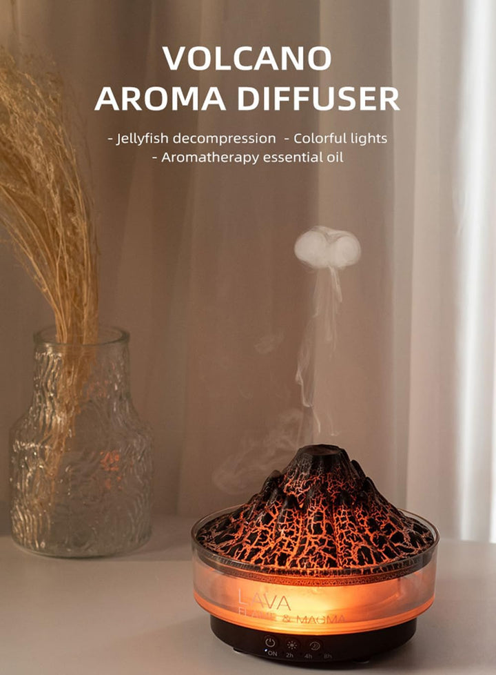 ThreeH Vulkan Luftbefeuchter & Aroma Diffusor 7-Farben LED Dualmodus Schlafzimmer/Büro, Schwarz, Sch