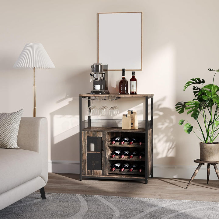 GarveeHome Weinschrank Industrial Mit Verstellbarem Weinregal Und Glashalter, Getränkeaufbewahrung F