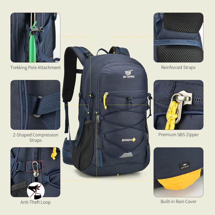 SKYSPER Wanderrucksack 30L/35L Trekkingrucksack Leicht Rucksack mit Rückenbelüftung aus atmungsaktiv