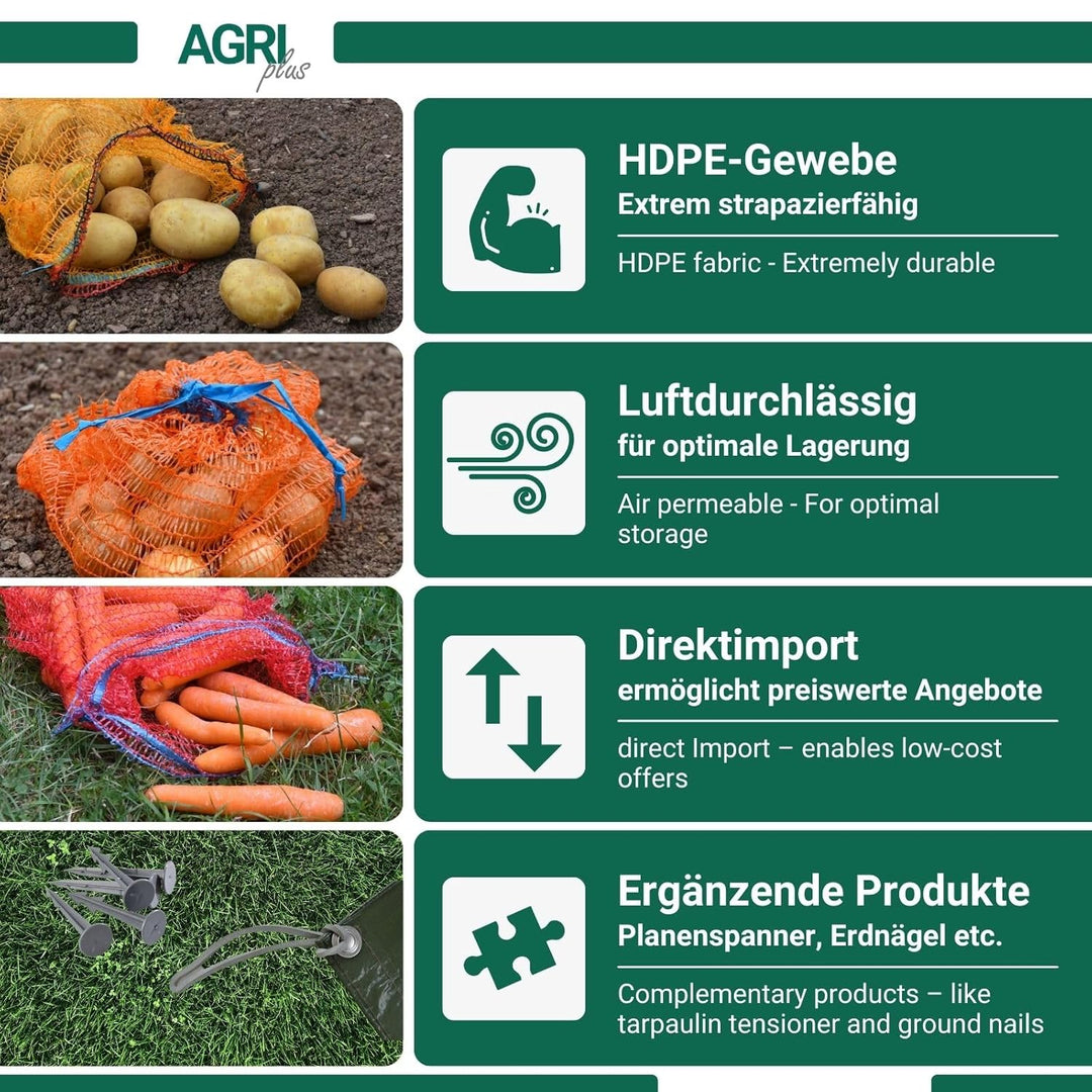 AGRI plus 100 Stück Gemüsesäcke orange mit Zugband I 34 x 47 cm I verschiedene Grössen I Grobmaschig