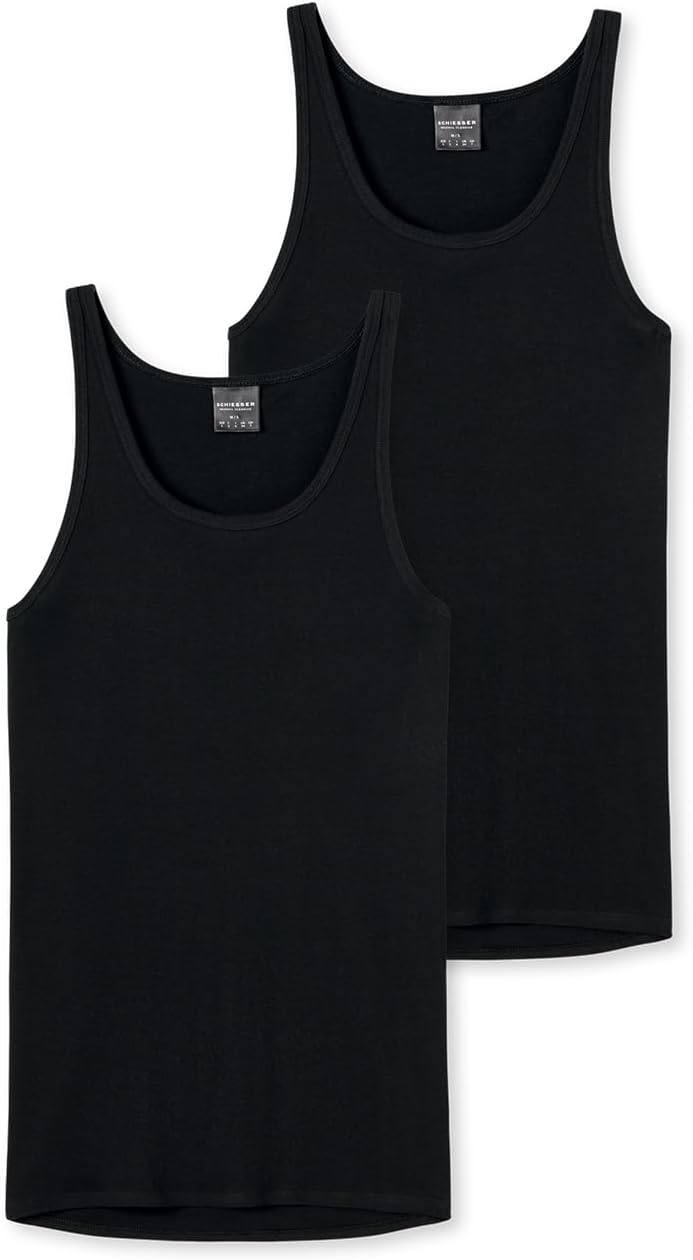 Schiesser Herren 2 PACK Unterhemd - Original Feinripp 4/ S Schwarz_005121, 4/ S Schwarz_005121