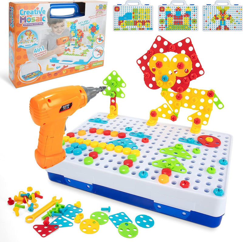 Wisplye Mosaik Steckspiel Spielzeug ab 3 4 5 Jahre Kinder, 237 Stück Montessori 3D&2D Puzzle Pädagog