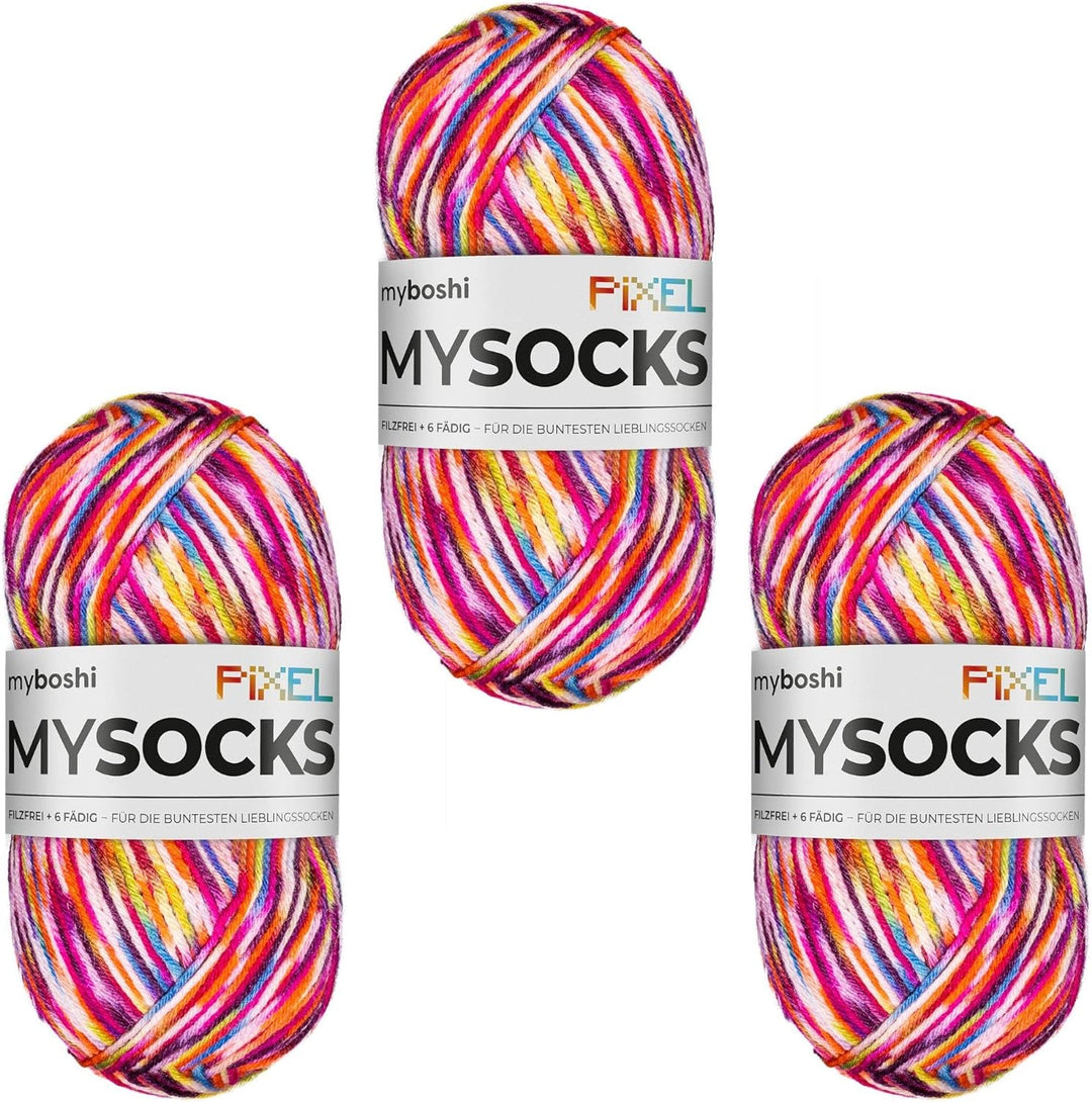 myboshi mysocks Pixel, 6-fädige Sockenwolle, strapazierfähig, Garn aus Schurwolle, filzfrei, 150g, L