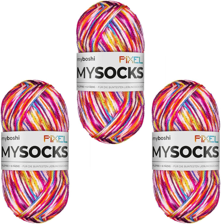 myboshi mysocks Pixel, 6-fädige Sockenwolle, strapazierfähig, Garn aus Schurwolle, filzfrei, 150g, L
