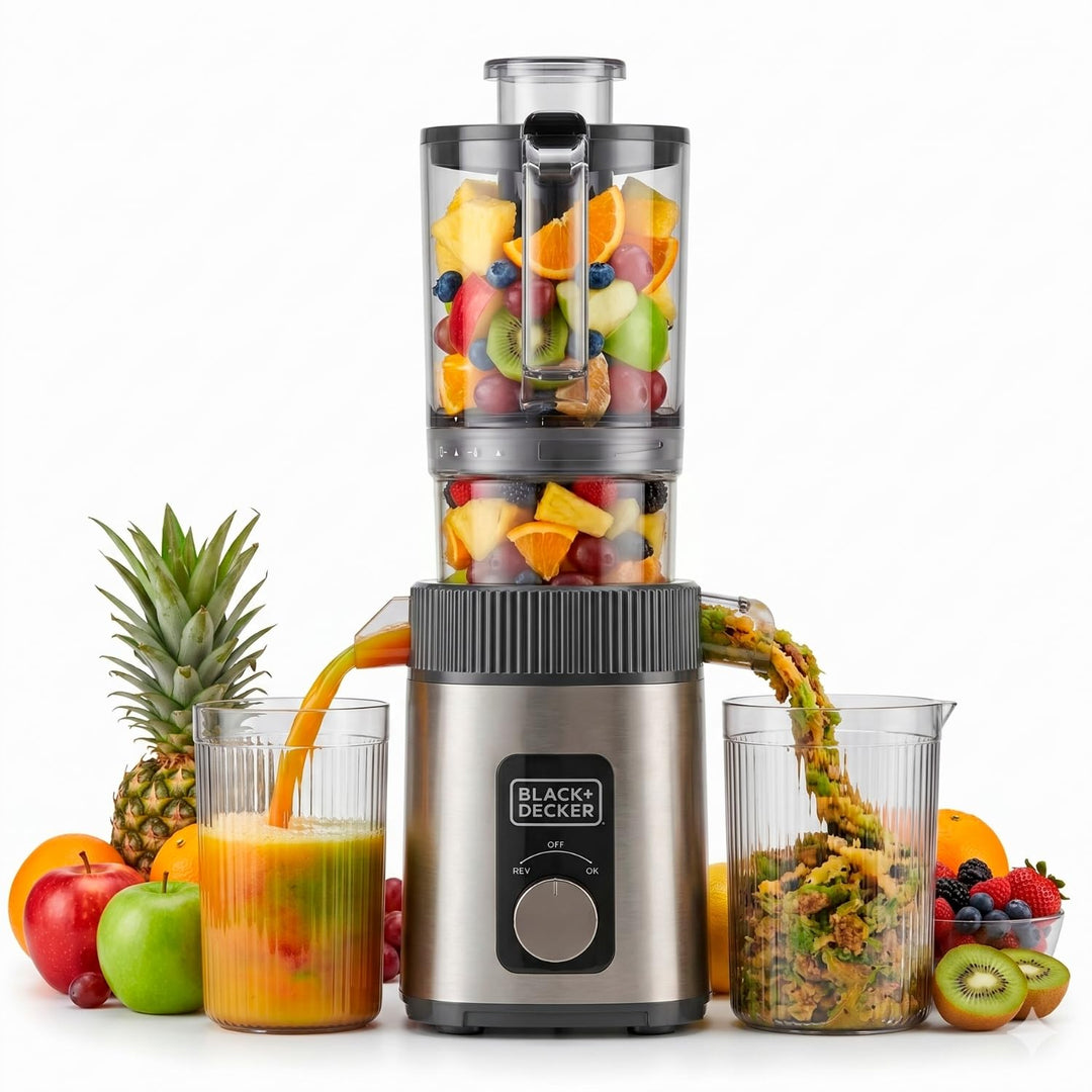 Black+Decker - Entsafter Slow Juicer | Kaltpressen | 110 mm Einfüllöffnung | 800 ml Saft / 600 ml Tr