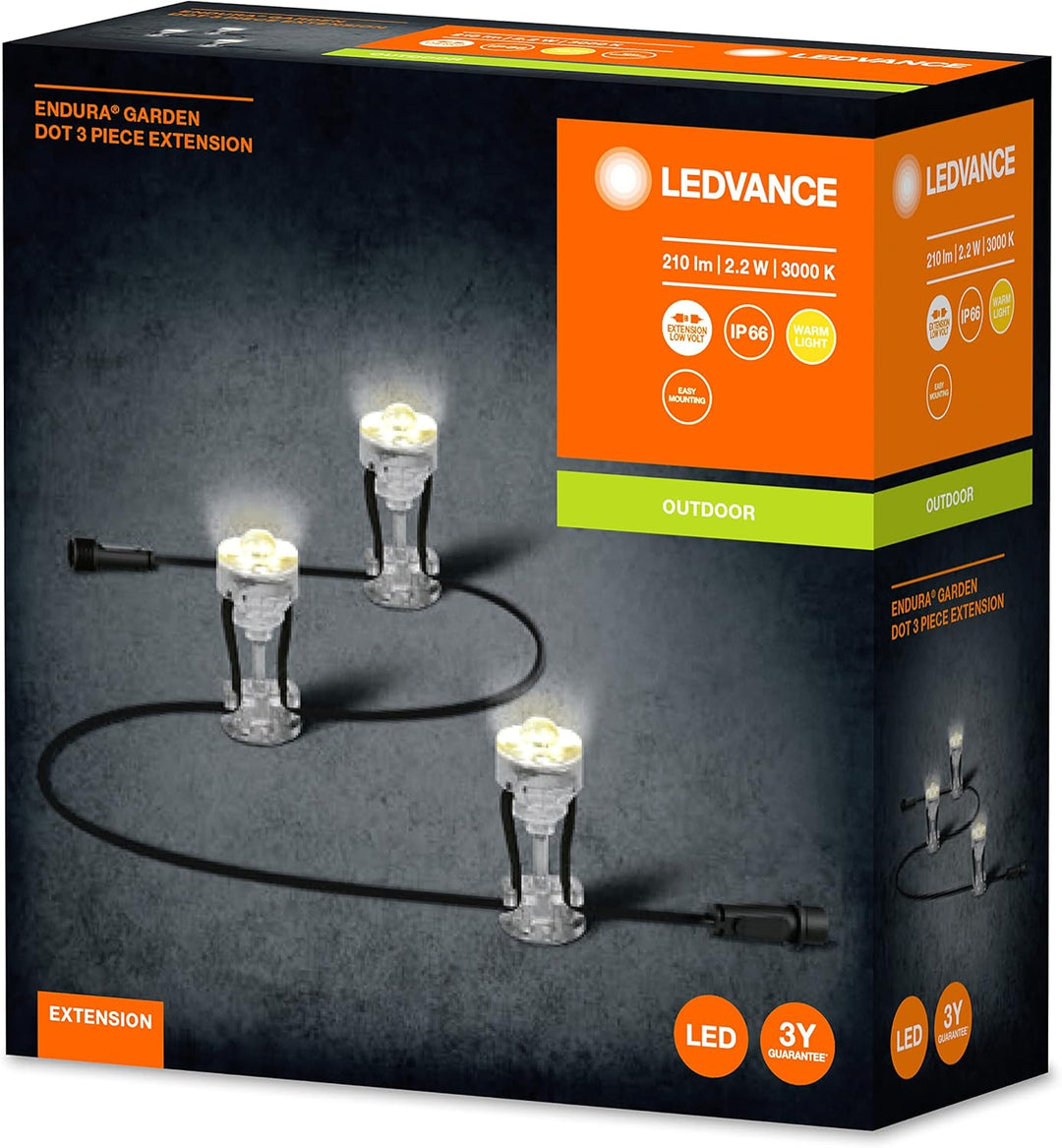 LEDVANCE LED Gartenleuchte, Lichterkette mit 3 weiteren LED Dots für Aussen, Erweiterungspaket, Warm