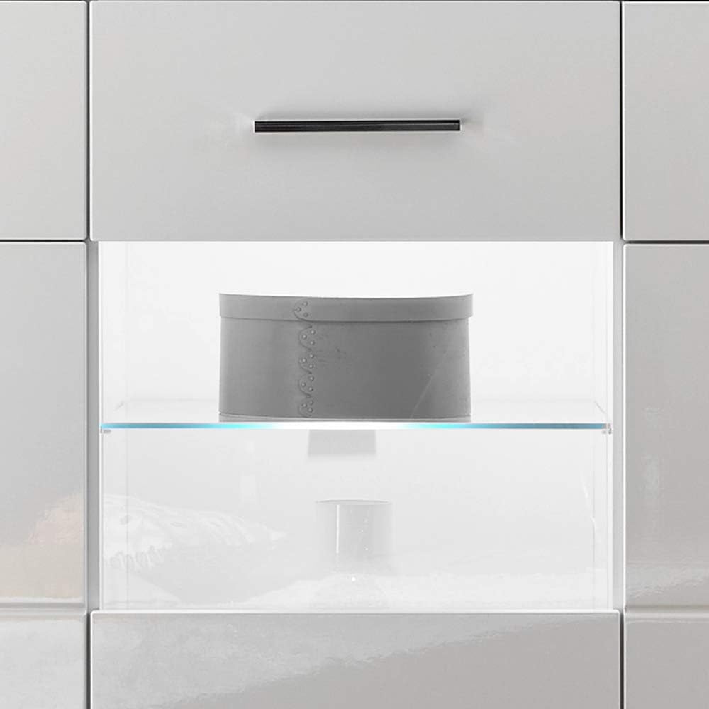 Lomadox Sideboard in weiss Hochglanz Breite: 164cm inkl. LED-Glaskantenbeleuchtung