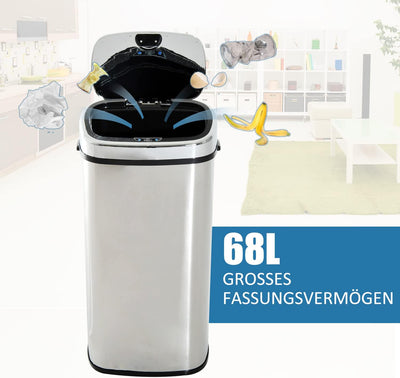 HOMCOM Mülleimer Automatik mit Sensor Abfalleimer Küche Edelstahl Silber (68L), 68L