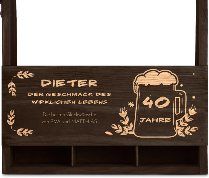 Maverton Bierträger für 6 Flaschen 0,5L + Gravur - Männerhandtasche mit Flaschenöffner - Grösse: 25x