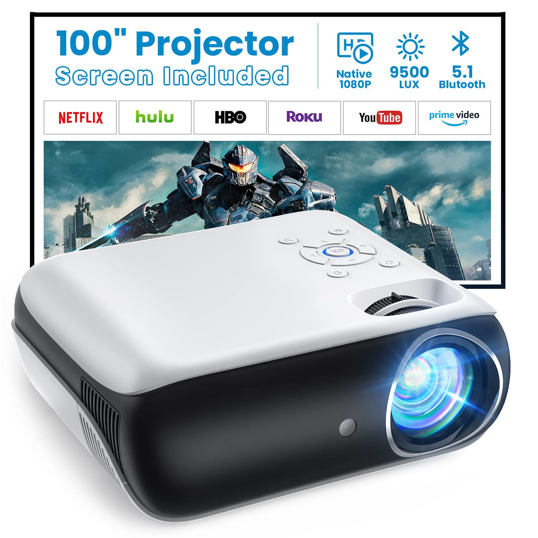 Beamer, Mini Beamer 4K Bluetooth 5.1 Tragbar Heimkino Multimedia Projector 10000Lux Mit 100'' Bildsc
