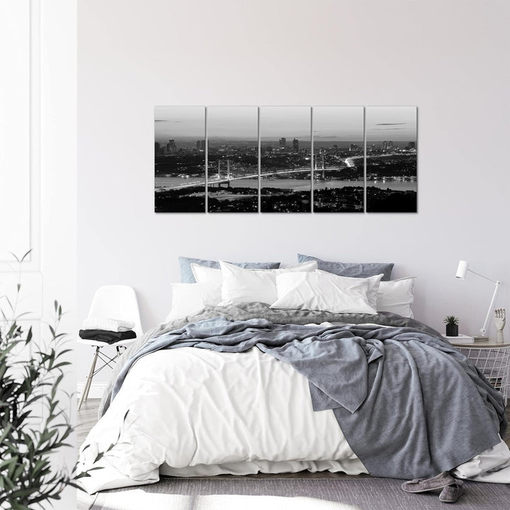 Runa Art Wandbild XXL Istanbul Türkei Wohnzimmer Schlafzimmer 200 x 80 cm Schwarz Weiss 5 Teilig - M