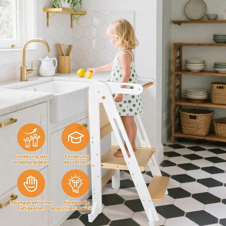 Lernturm Klappbar, Montessori Learning Tower, Multifunktionaler Lernturm ab 1 Jahr klappbar, Platzsp