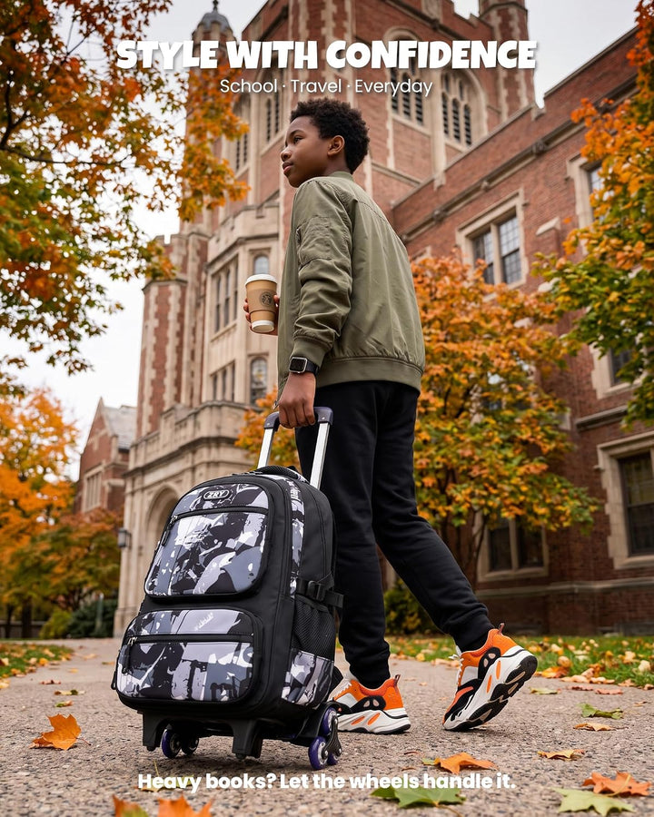 Amythe Schulrucksack Teenager, Abnehmbare Trolley Rucksack Schule mit 6 Räder für Jungen ab 10 Jahre