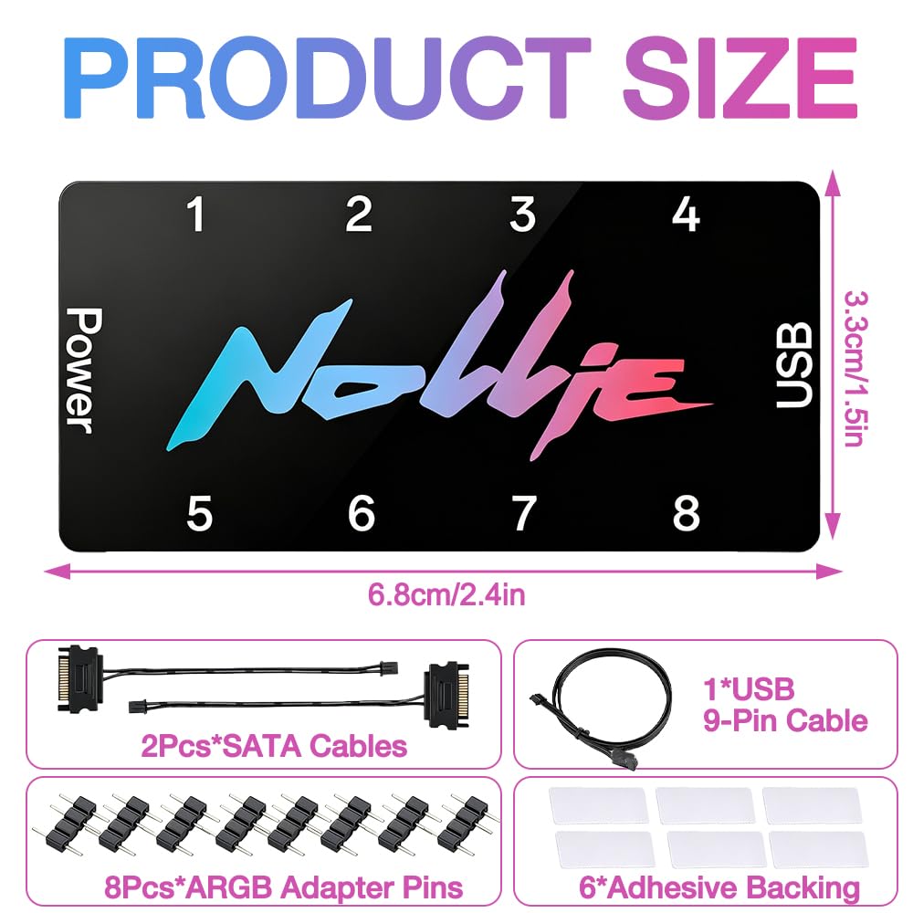 8-Port RGB Controller, ARGB Controller Sata Gespeister, 5V 3Pin ARGB Splitte, PC Beleuchtungs Hub