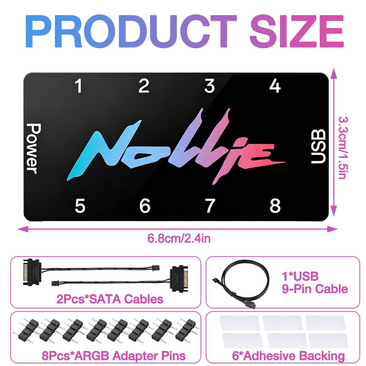 8-Port RGB Controller, ARGB Controller Sata Gespeister, 5V 3Pin ARGB Splitte, PC Beleuchtungs Hub