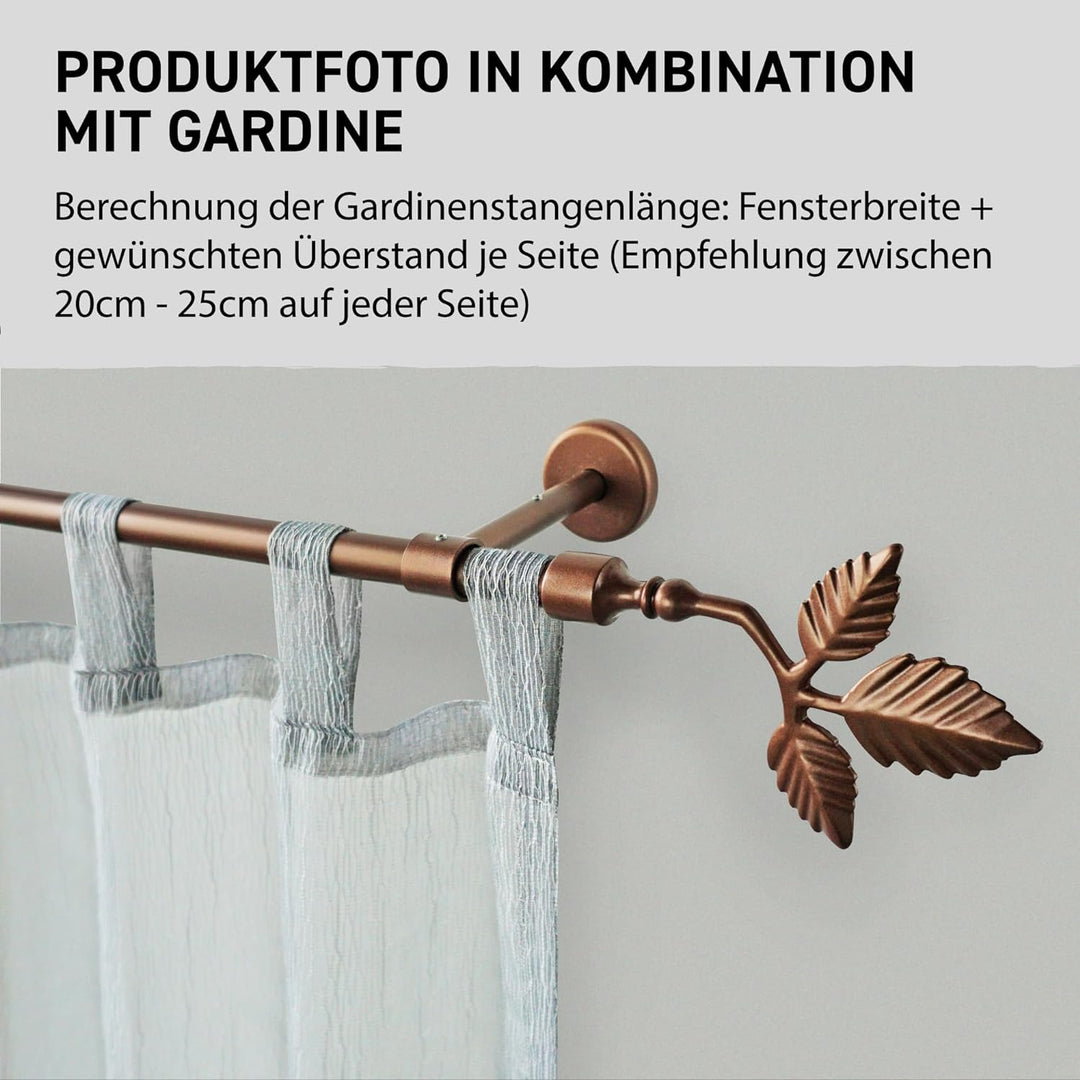 Garesa Gardinenstange Sheet Ø 16mm, 1-läufig, Bronze I Stabile Vorhangstange ohne Ringe I Mit Endkop