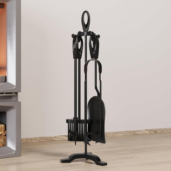 Kingson Kaminbesteck aus Gusseisen, 5-teilig, 19,5 x 17 x 61 cm, langlebiges Kaminwerkzeug-Set