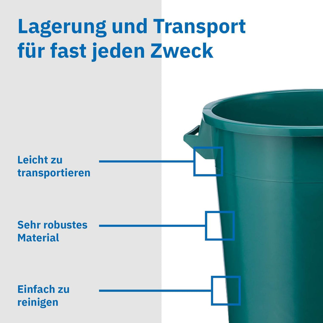 50 Liter Kunststofftonne mit Griffen + Deckel, stapelbar, Stabiler Eimer, Plastiktonne, Rundbehälter