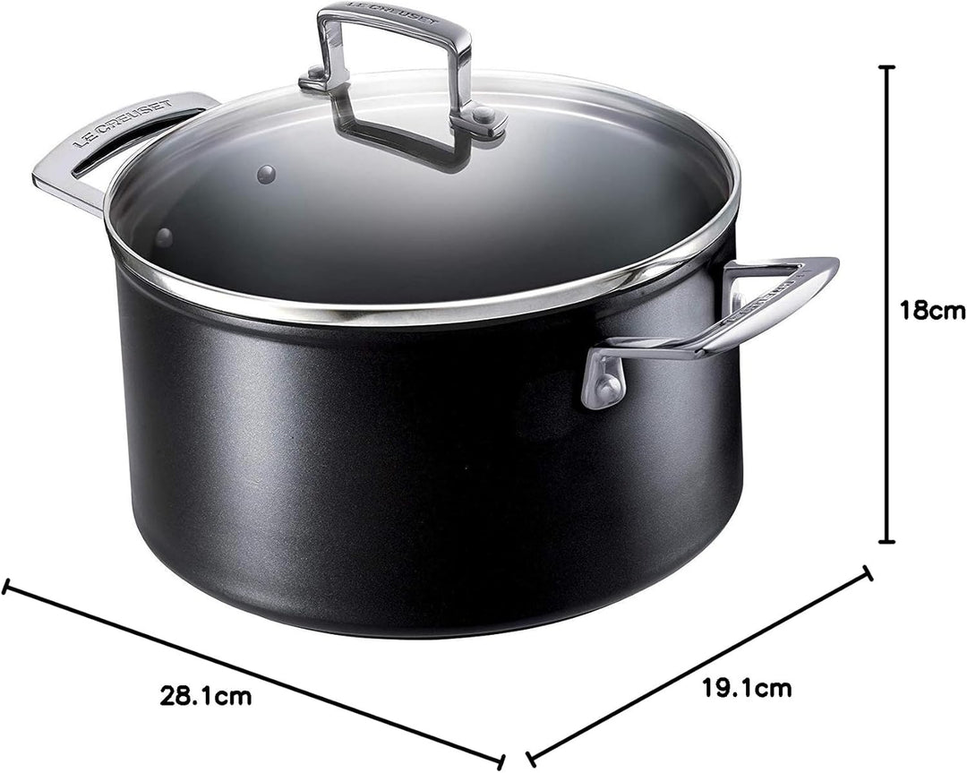 Le Creuset Aluminium-Antihaft Fleischtopf mit Glasdeckel, Ø 18 cm, Für alle Herdarten inkl. Induktio