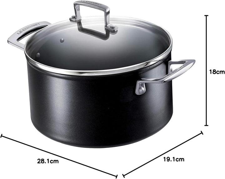 Le Creuset Aluminium-Antihaft Fleischtopf mit Glasdeckel, Ø 18 cm, Für alle Herdarten inkl. Induktio