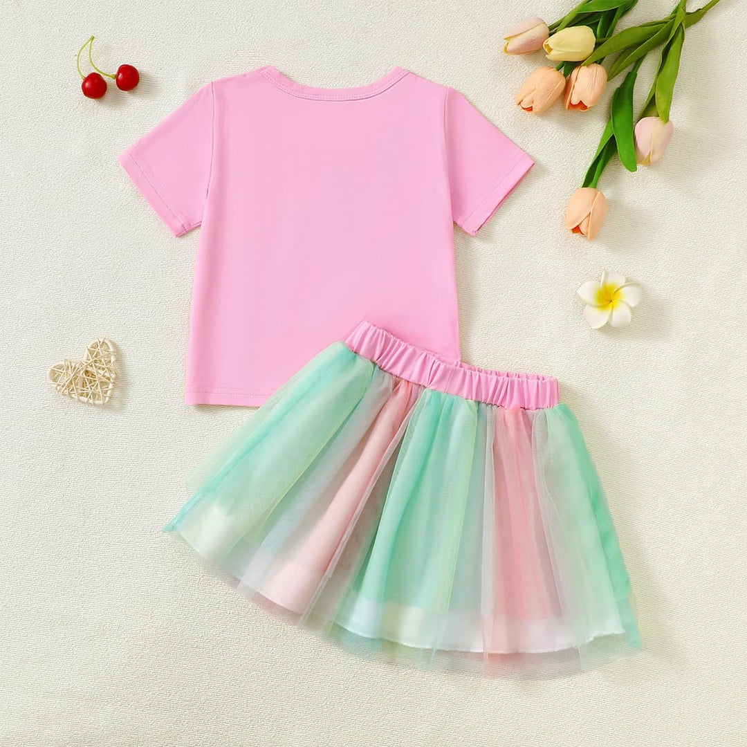 Kleinkind Baby Mädchen Geburtstag Outfit Birthday Girl Buchstabenstickerei T-Shirt Tutu Tüllrock Set