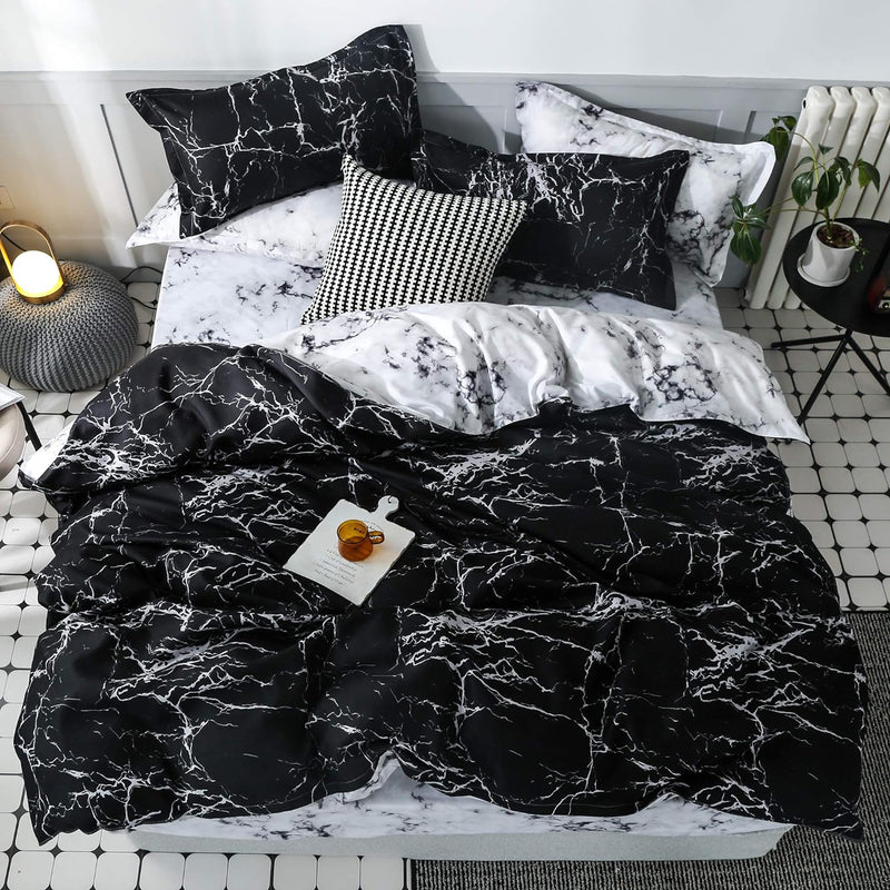 OLDBIAO Marmoriert Bettwäsche Set 2tlg, Schwarz Weiss Marmor Bettbezug 135x200cm mit Kissenbezug 80x