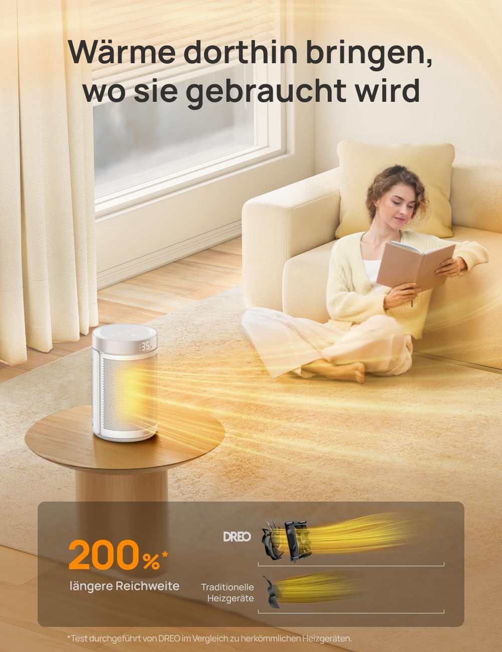 Dreo Energiesparender Heizlüfter, 34 dB Leiser 1500W Elektrischer PTC Keramik, Thermostat, 3 Modus 3