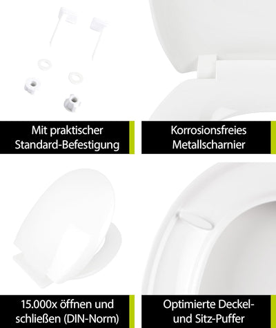 'aquaSu® WC-Sitz mit Absenkautomatik, Dora in Weiss, Thermoplast Toilettensitz mit Rückbrett, Standa