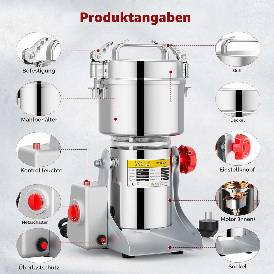 Tragbare Getreidemühle 220 V,Zum Mahlen schütteln,Hochgeschwindigkeits Schleifmaschine Mehl Pulver,D