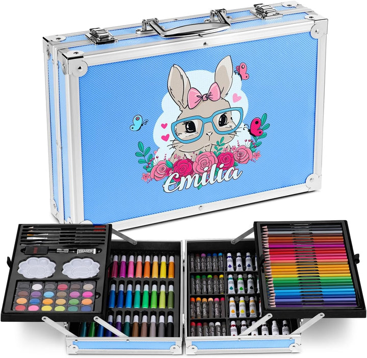 Maverton personalisiertes Kunstset für Kinder - 118-teilig Malkoffer - Buntstifte Koffer Set - Gesch