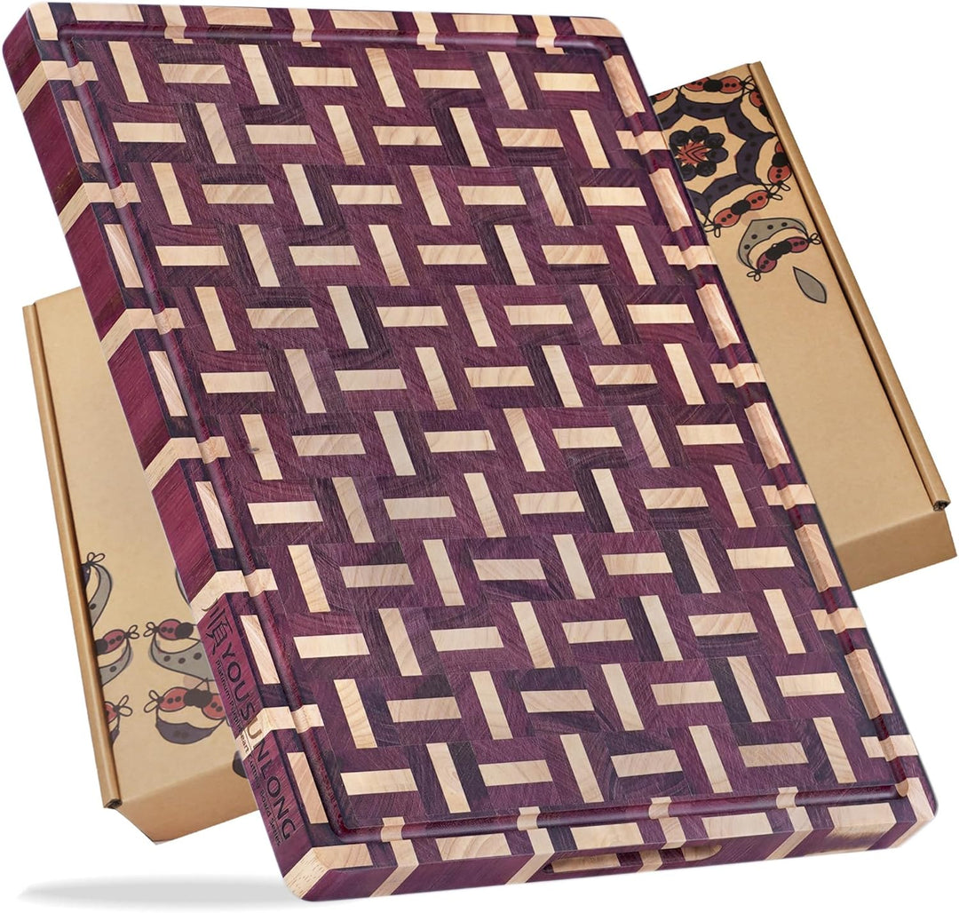 YOUSUNLONG Extragrosses Schneidebrett - Querholz (End Grain) aus Purple Heart Holz - Dicke & schwere