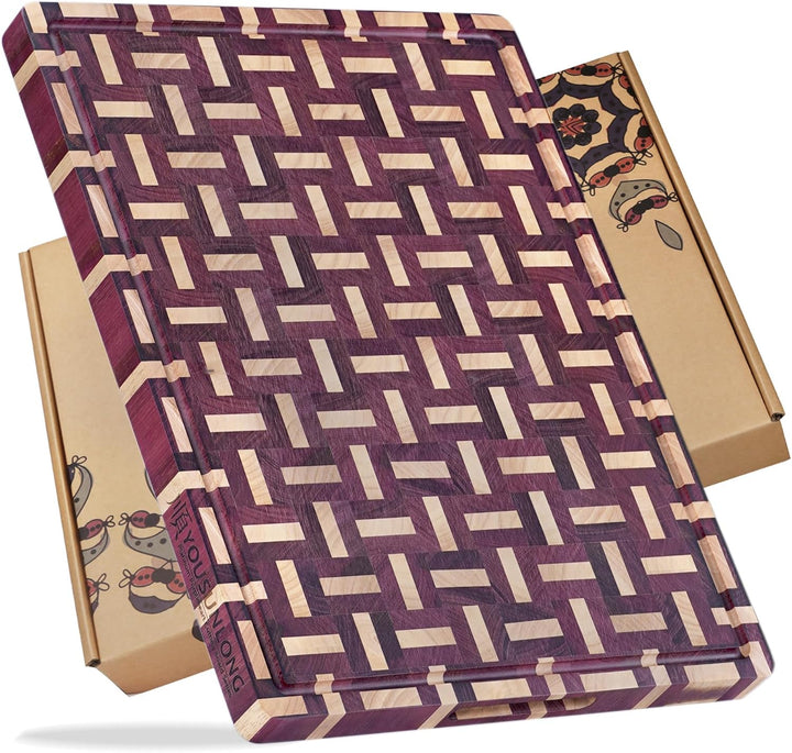 YOUSUNLONG Extragrosses Schneidebrett - Querholz (End Grain) aus Purple Heart Holz - Dicke & schwere