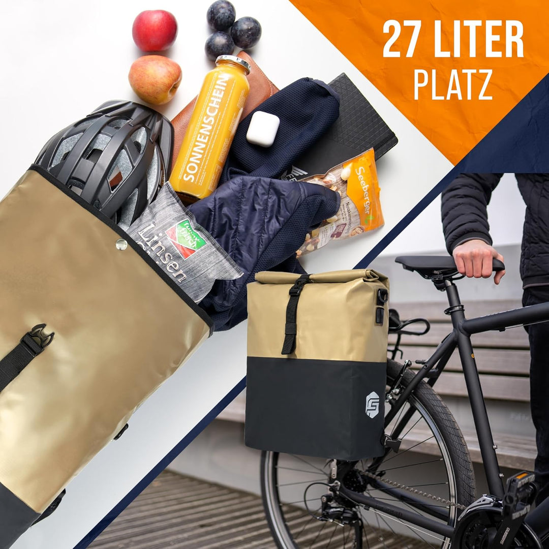 Forrider 3in1 Fahrradtasche für Gepäckträger mit Rucksack Wasserdicht 27L I Gepäckträgertasche Refle