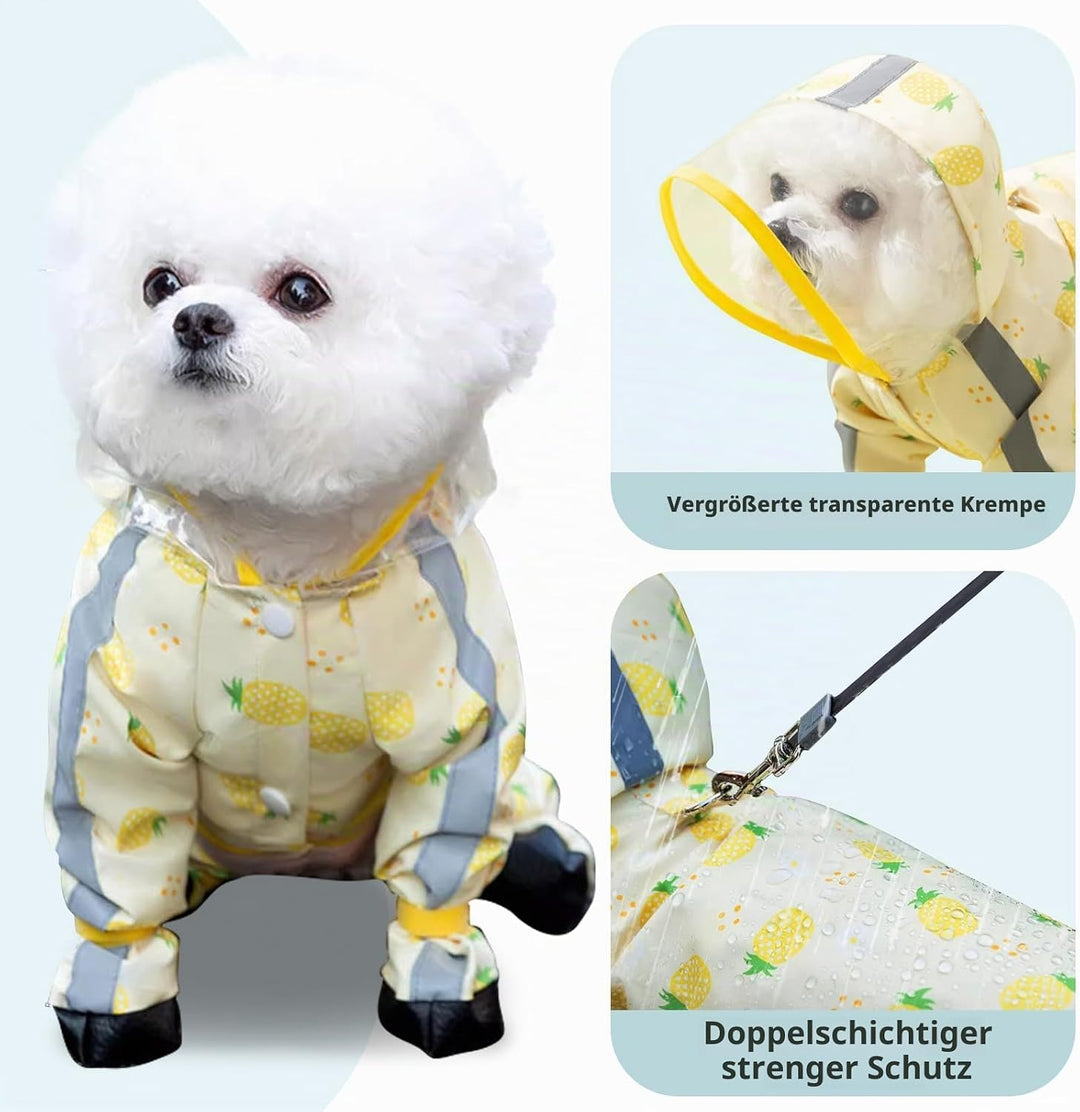 PETCUTE Hund Regenmantel,wasserdichte Hunde-Regenjacke mit Kapuze,Verstellbare Vierbeiner Hunderegen