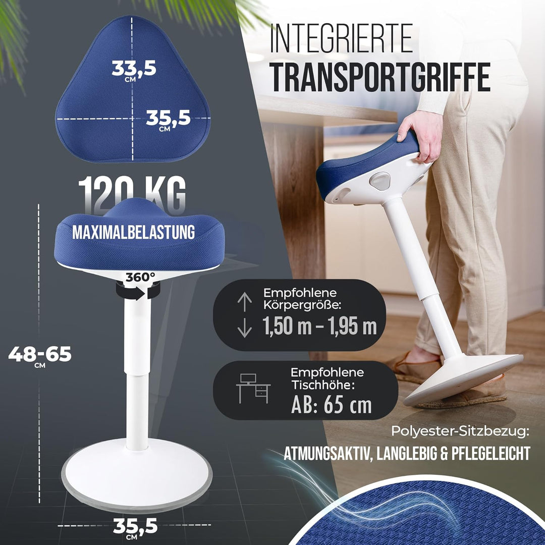 SH-01S Bürohocker Ergonomisch [IGR Zertifiziert] | Sitzhocker ergonomisch höhenverstellbar [47-65 cm