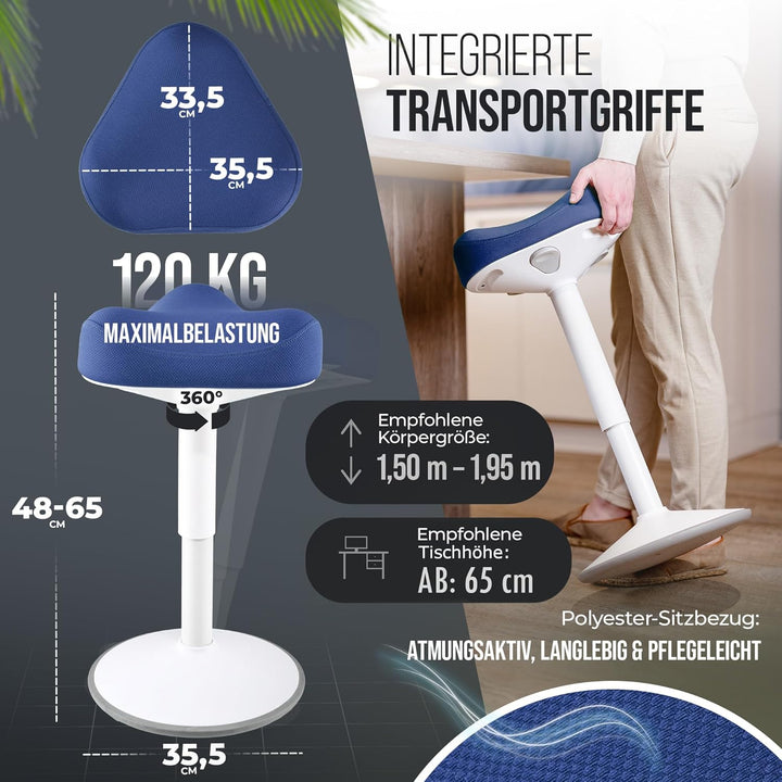 SH-01S Bürohocker Ergonomisch [IGR Zertifiziert] | Sitzhocker ergonomisch höhenverstellbar [47-65 cm