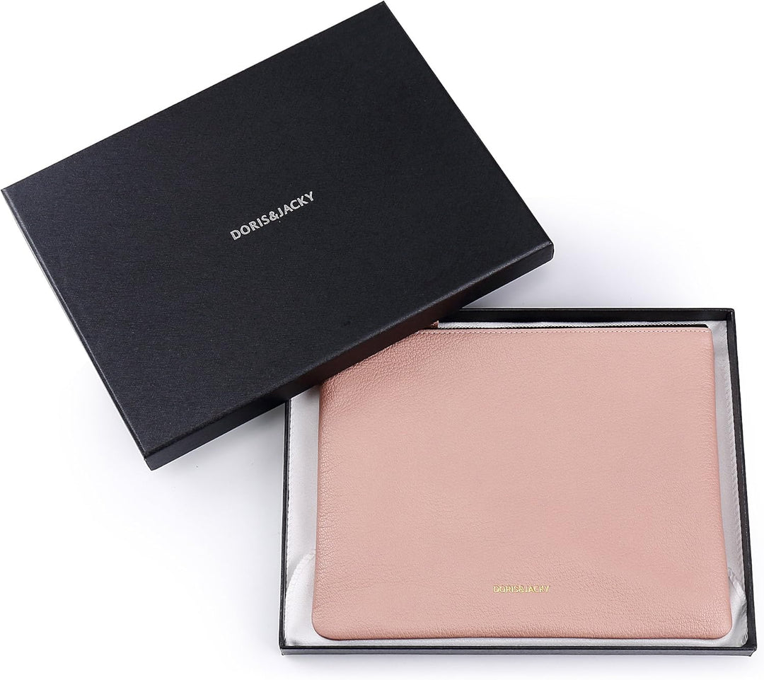 Doris&Jacky Damen Echtes Leder Clutch Schaffell Geldbörse Abendtasche mit Handschlaufe Pink-ziegenfe