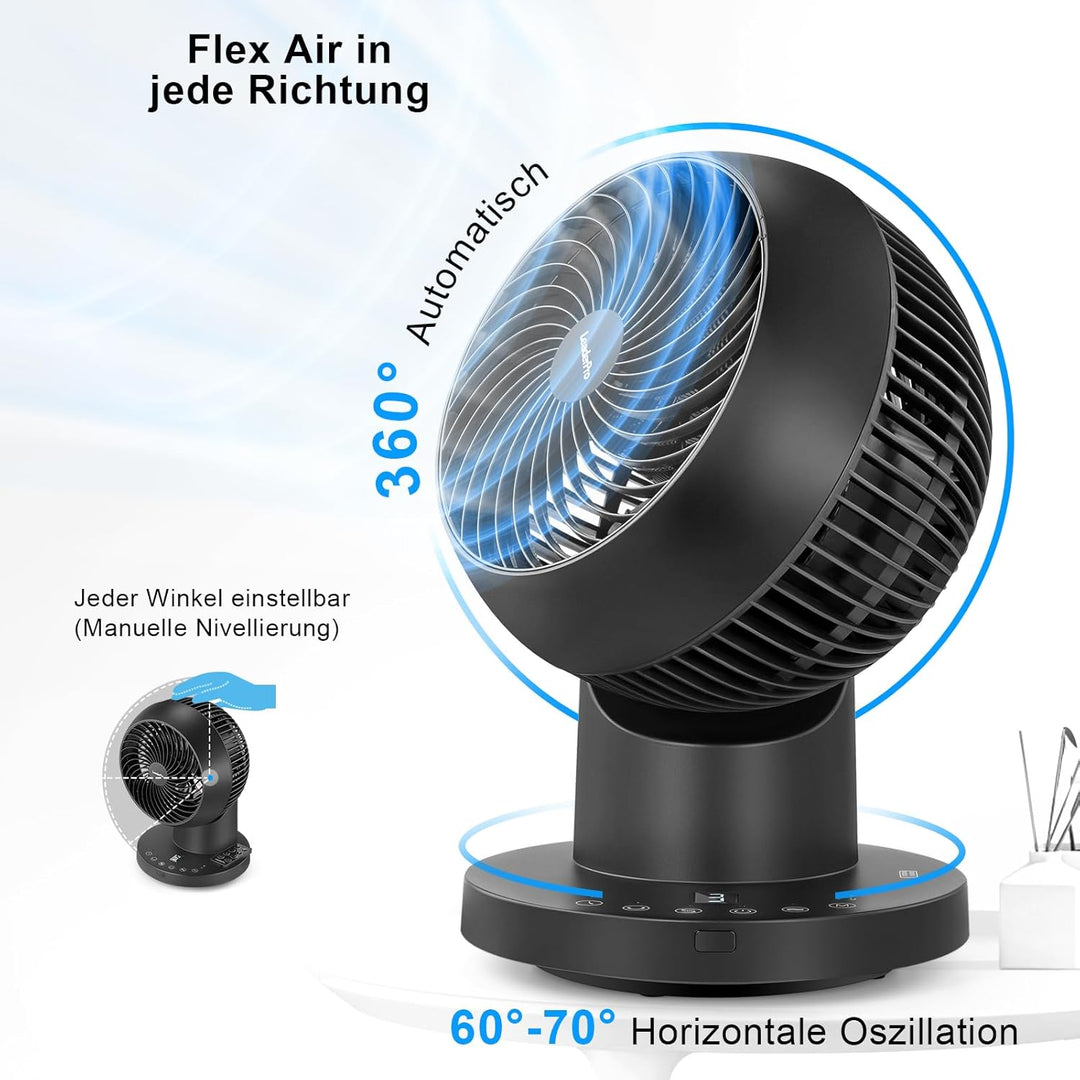 LeaderPro Ventilator leise,360° Tischventilator mit Fernbedienung und Standventilator Leise Luftzirk