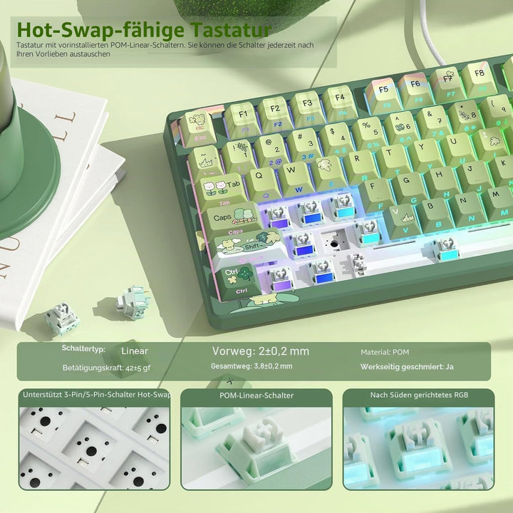 SK80 Mechanische Tastatur 75%, Gaming Tastatur kompakte USB C, Hot-Swap-Tastatur Kanagawa Thema, Dic