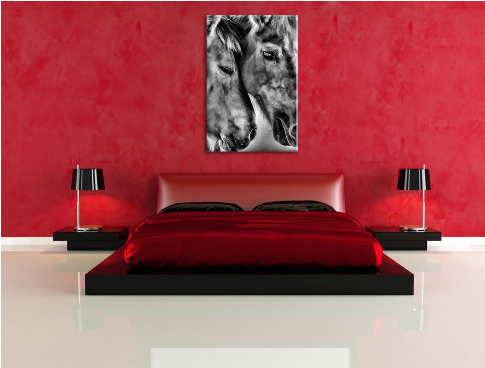 Pixxprint Zwei liebevolle Pferde / 100x70cm Leinwandbild bespannt auf Holzrahmen/Wandbild Kunstdruck