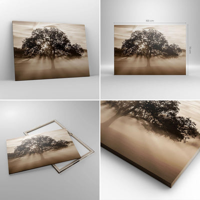 Bilder auf Leinwand 100x70cm Leinwandbild mit Rahmen Baum Feld Natur Gross Wanddeko Bild Schlafzimme