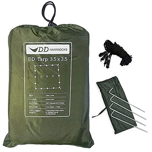 DD Hammocks - DD Tarp 3,5 x 3,5 – Waldgrün – vollständig wasserdichte, leichte Plane für Woodland Ca