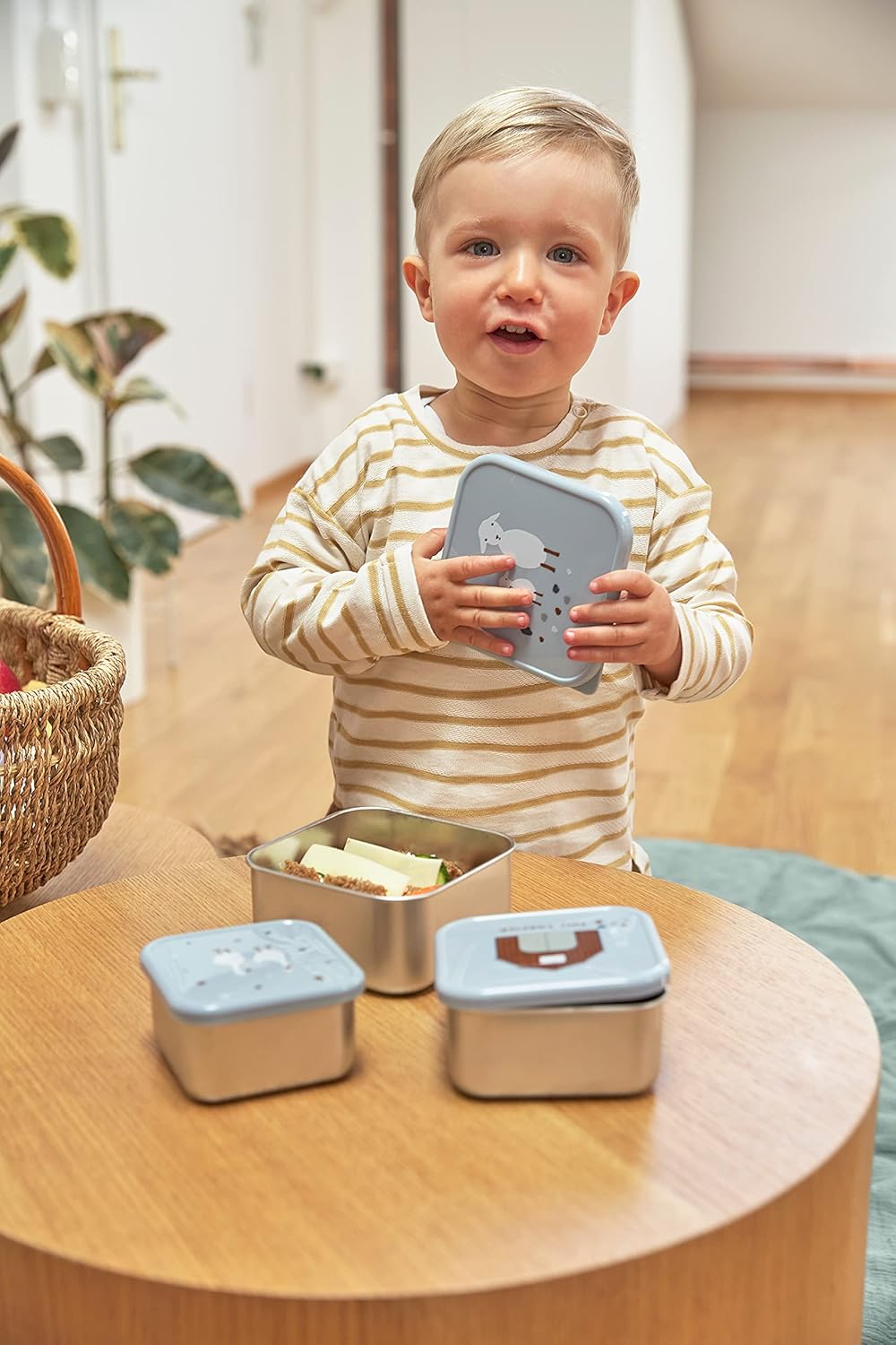 LÄSSIG Snackbox 3er Set Edelstahl 3 Stück Tiny Farmer blue Blau, Blau